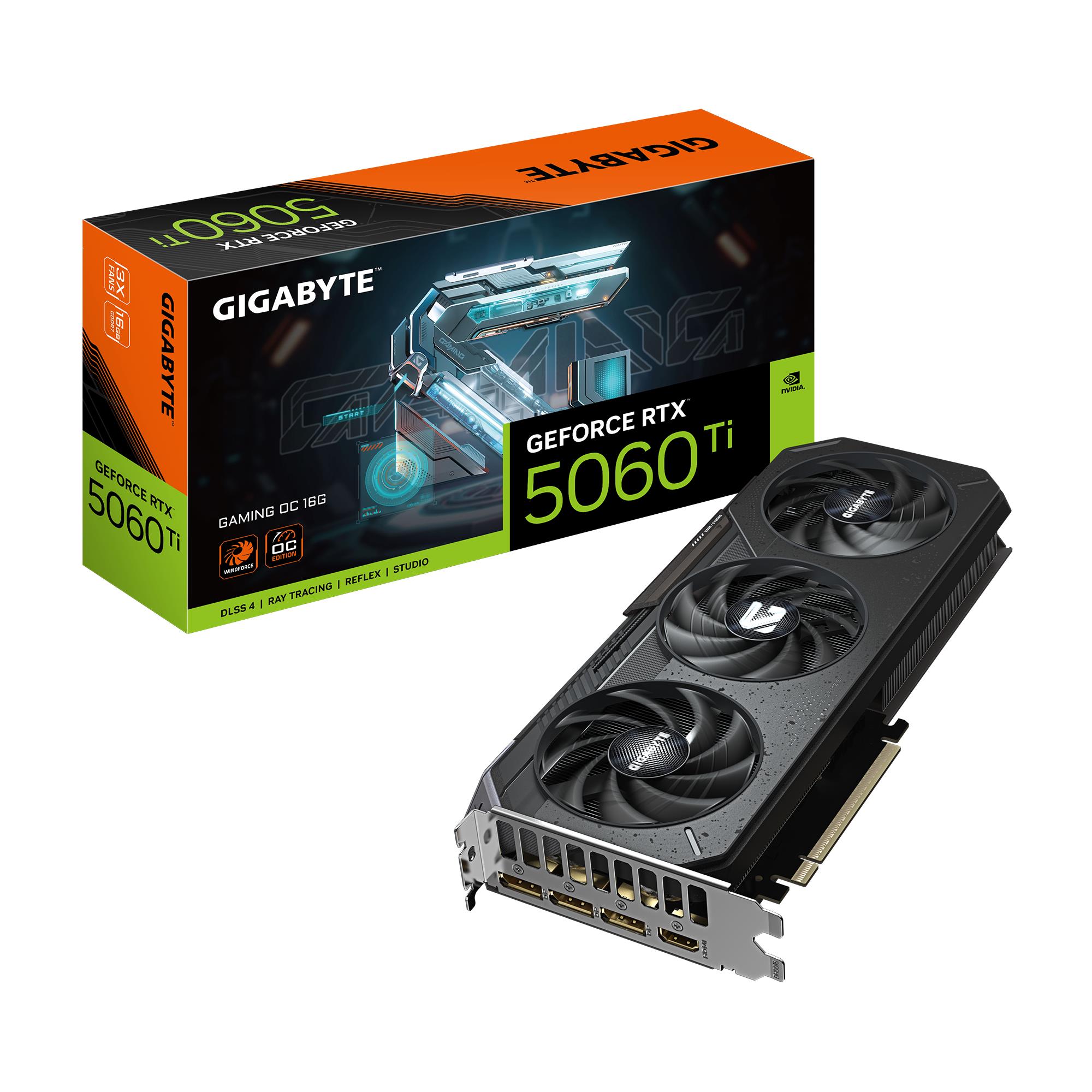 GIGABYTE NVIDIA Ge Force RTX 5060 Ti 16 GB GDDR7 128 bit PCIE 5.0 16x GPU 2647 M Hz Triple slot Heatpipe N506TOC-16GD1.0