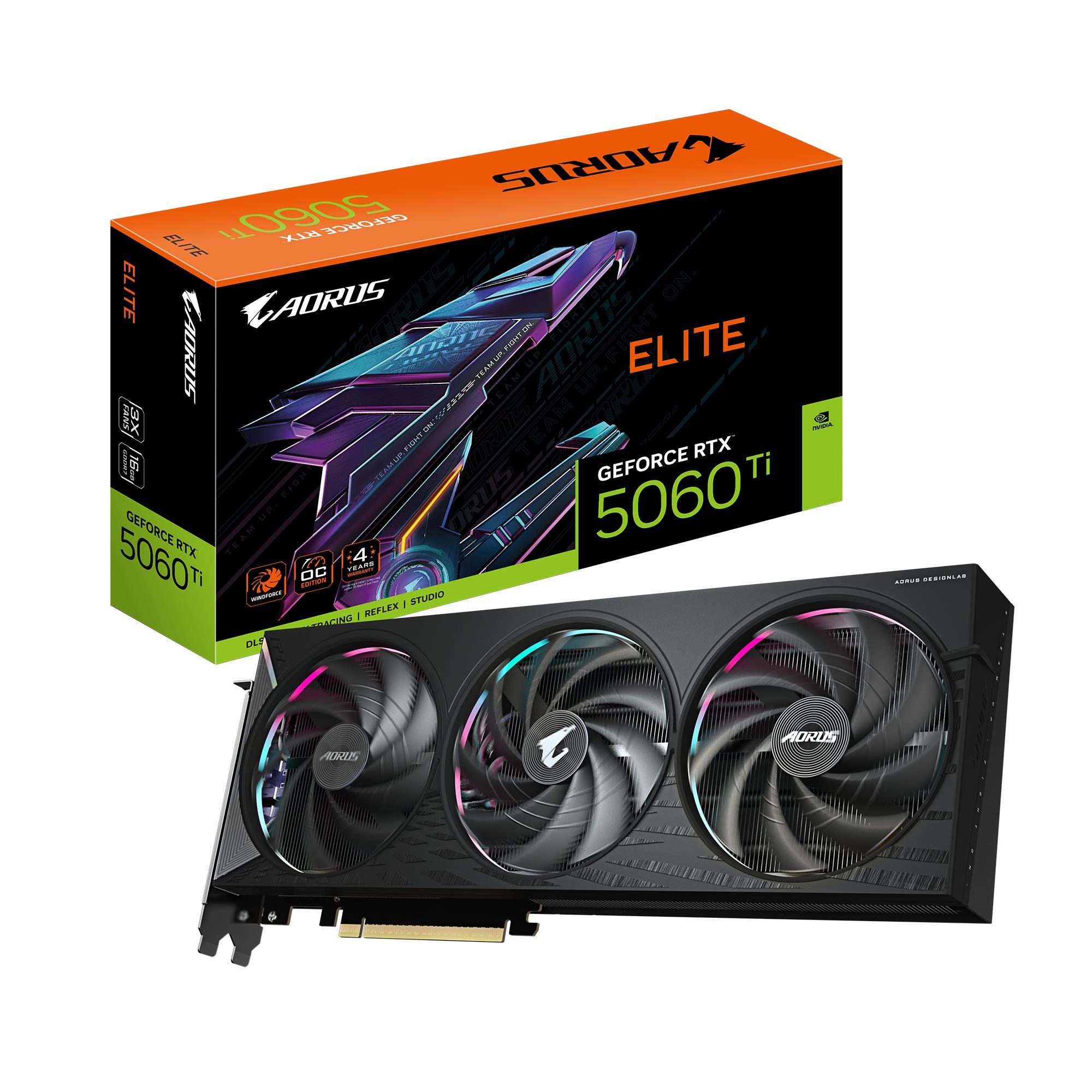 GIGABYTE NVIDIA Ge Force RTX 5060 Ti 16 GB GDDR7 128 bit PCIE 5.0 16x GPU 2722 M Hz Triple slot Fansink 1x HDMI 3x Display Port GV-N506TAORUSE-16GD1.0
