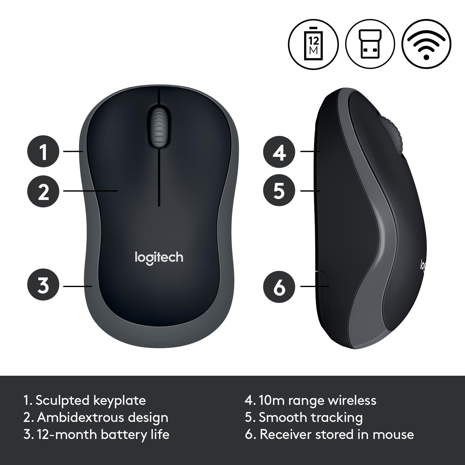 MOUSE USB OPTICAL WRL M185/GREY 910-002238 LOGITECH - Image 9
