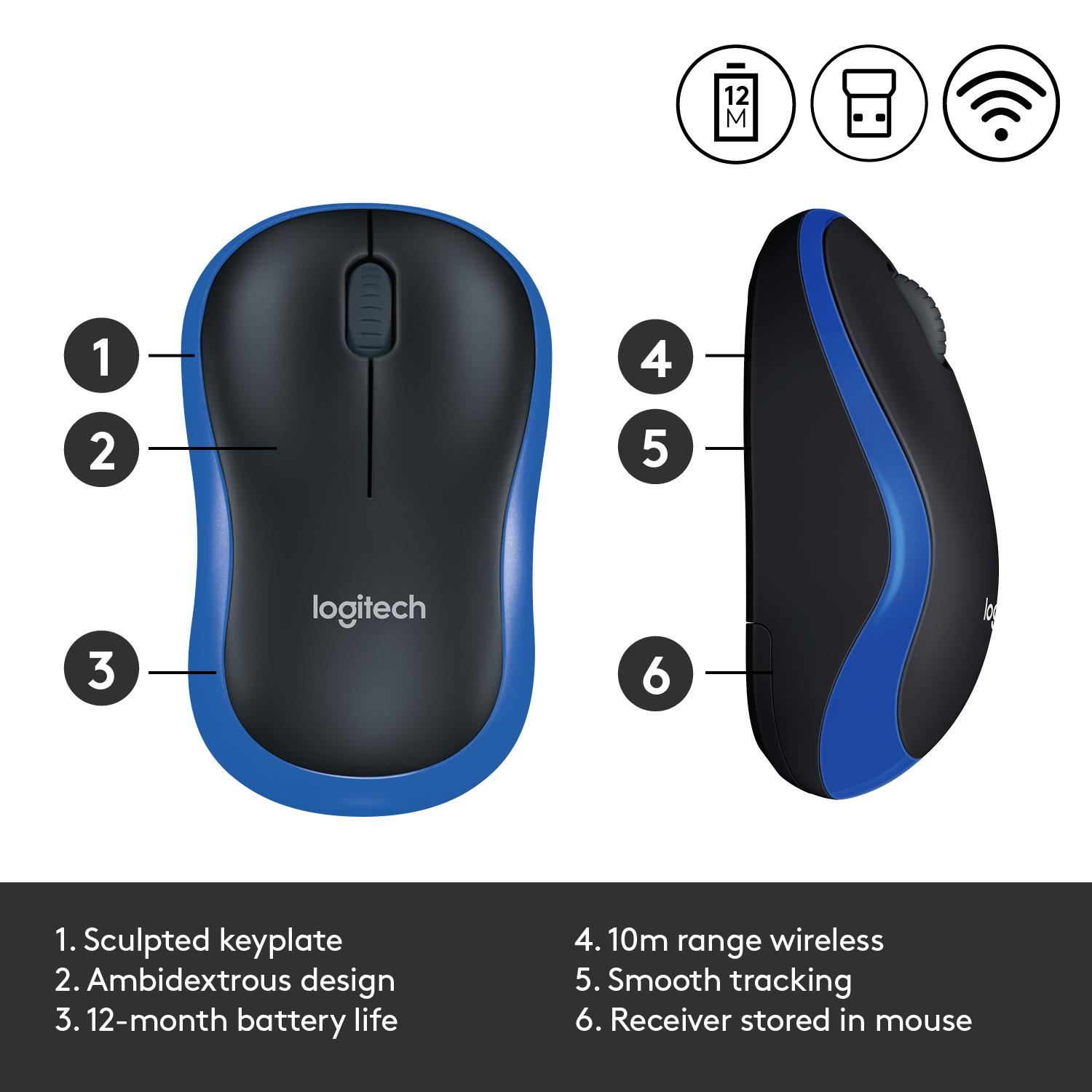 MOUSE USB OPTICAL WRL M185/BLUE 910-002239 LOGITECH - Image 10